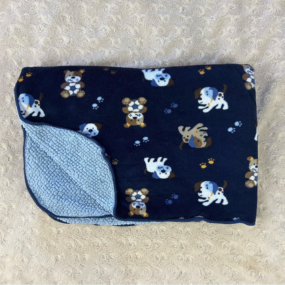 Garanimals Blue Puppy Dog Baby Blanket White Brown Tan Paw Prints Sherpa
